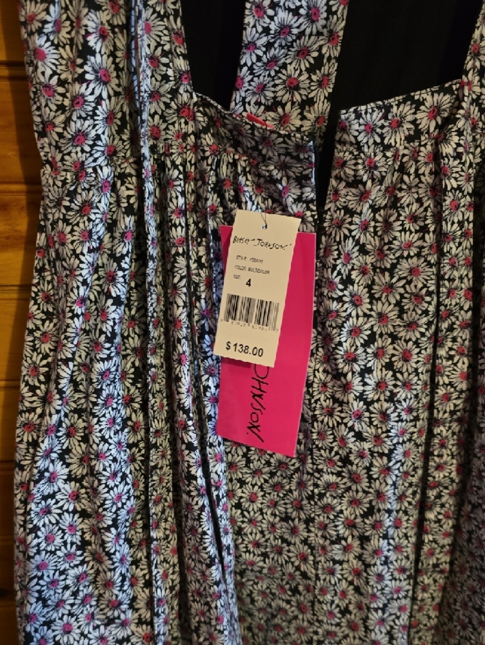 Betsey Johnson Black Daisy Print Dress with Pink Accents - Picture 6 of 14